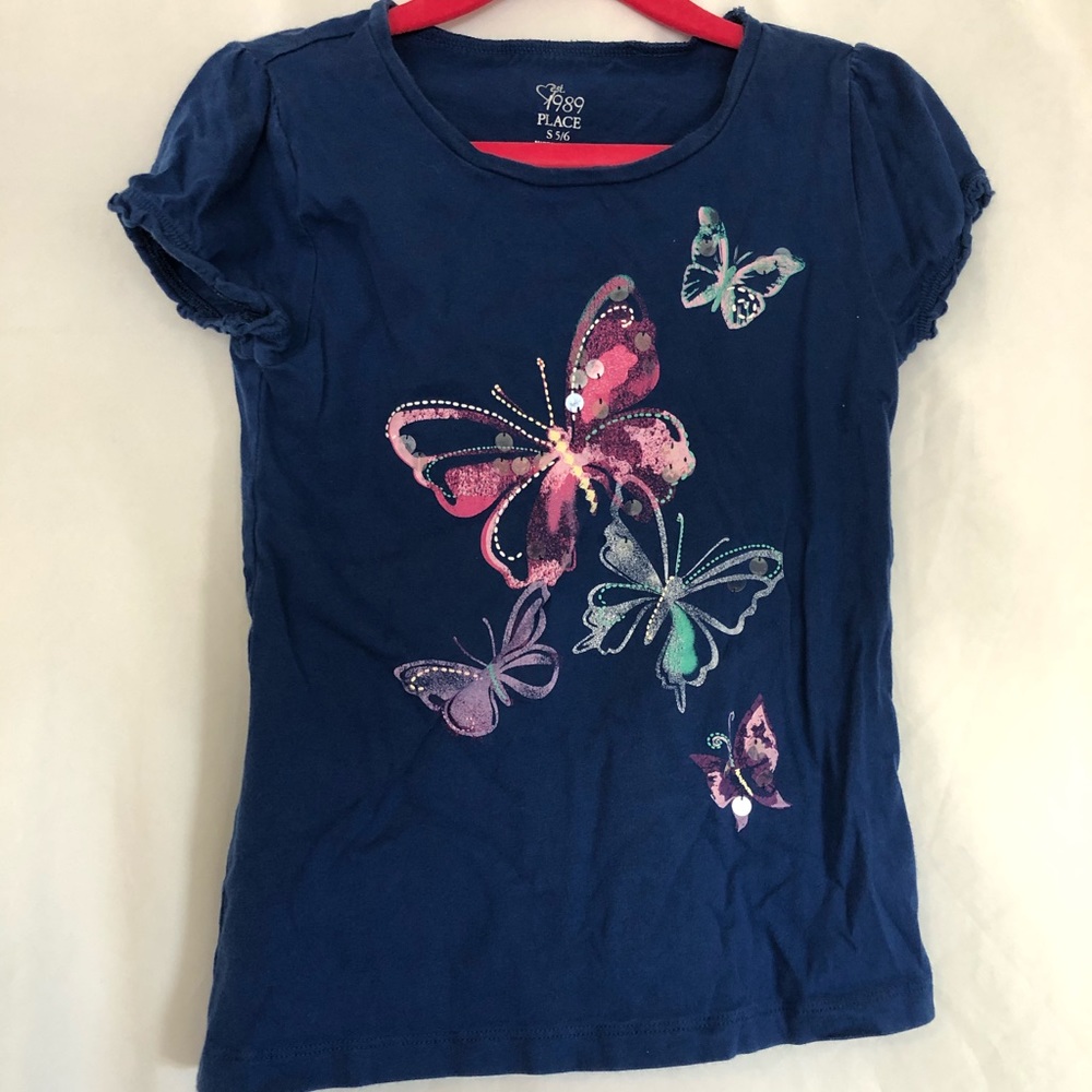 PRETTY CHILDRENS PLACE NAVY BLUE BUTTERFLY TOP